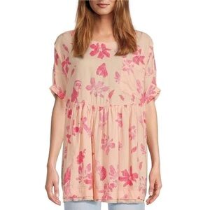 Free People We the Free Moon City Ruffle Hem Pink Floral Flowy Top Small